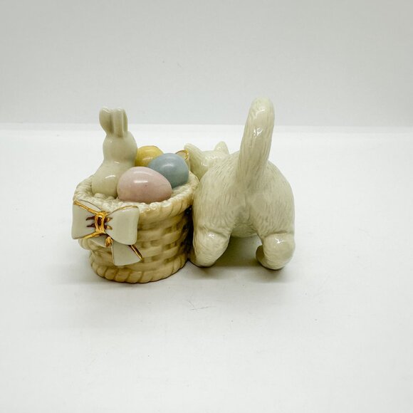 Vintage Lenox Easter Cat Ivory Fine China 24K Gold Bunny Basket Eggs Pastel - Picture 4 of 7